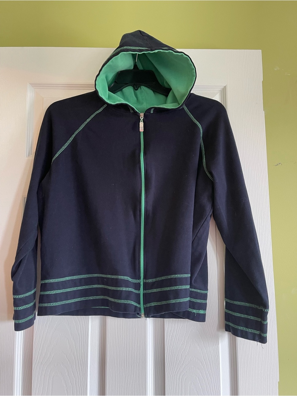Women's Navy Zip-Up Hoodie with Mint Green Trim